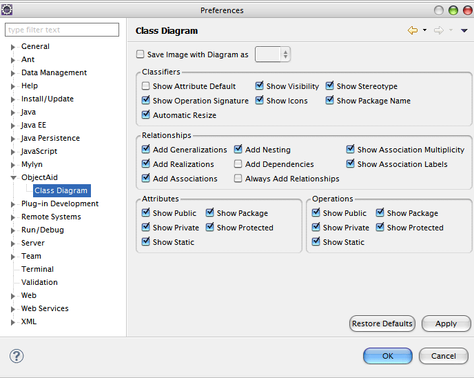 objectaid uml explorer eclipse define parameters