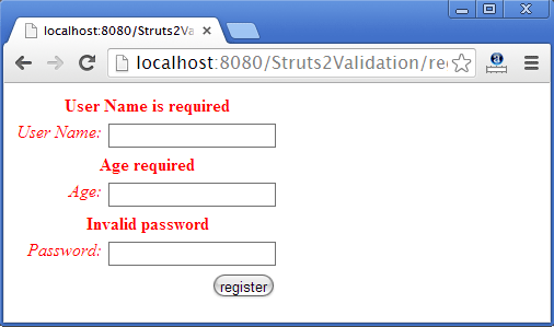 Struts 2 Validation Example